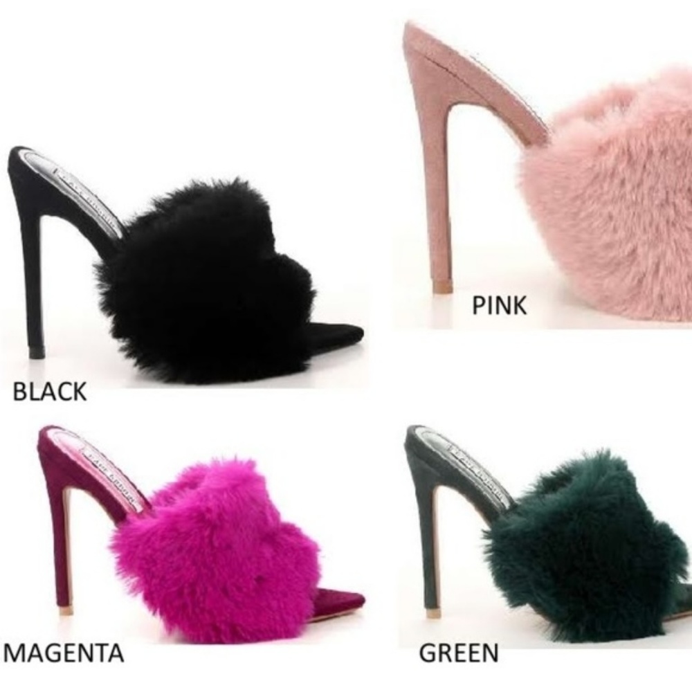 Cape Robbin Savage Fur High Heels Mules Green💝 - Picture 7 of 7